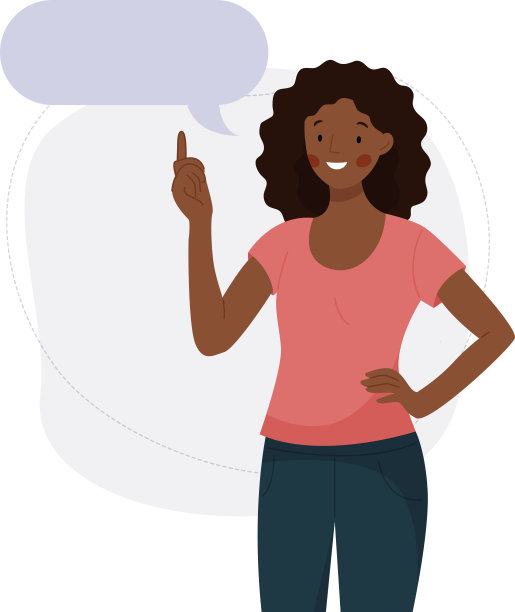 一个穿着便服的非洲女孩一边说话一边用手指着。带泡泡的女人发短信。矢量平面插图。图片下载