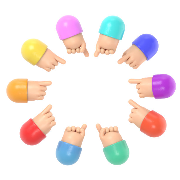 卡通手势图标模型。手指指向空的地方。股票平面插图。白色背景的3D渲染。图片下载