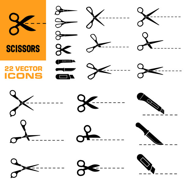 剪刀图标。剪刀和刀图标集。图片下载