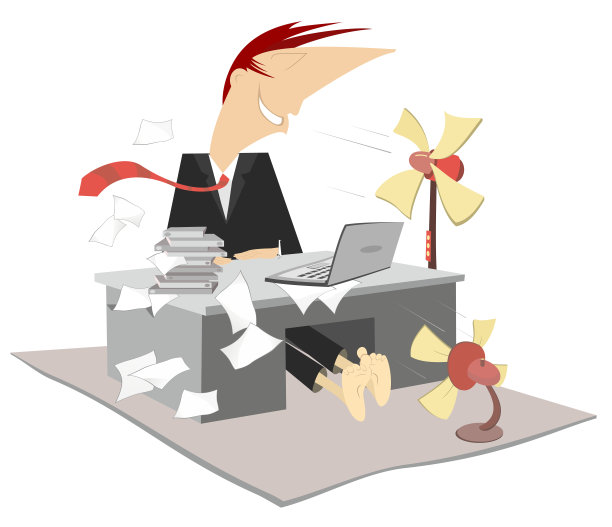 办公室里有暖气。办公室，商人，风扇冷却空气图片下载