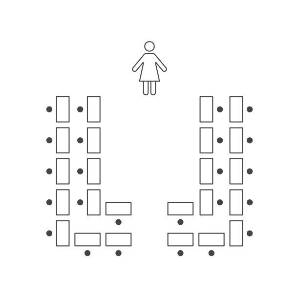 修改双马蹄形或u形座位安排线图标。教室、研讨会或宴会的座位图。方案、蓝图、建筑平面图。矢量图图片下载