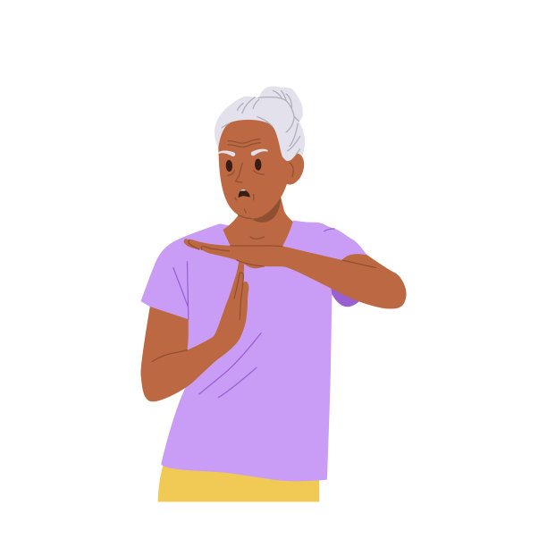 愤怒好斗的资深老妇卡通人物显示暂停拒绝手势图片下载