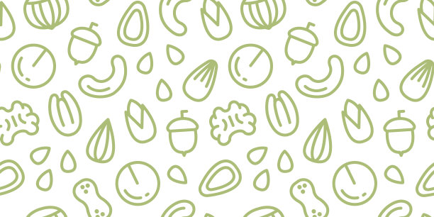 坚果和谷物无缝图案。手绘螺母。矢量背景功能核桃，橡子和山核桃，杏仁，腰果，开心果，榛子与松树种子。线性的背景图片下载