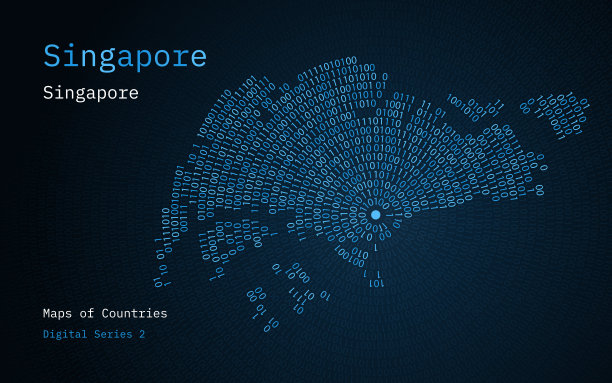 新加坡地图用0和1画成圆形。新加坡的首都新加坡市位于圆圈的中心图片下载