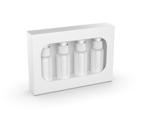 化妆品瓶与标签和硬盒，模拟模板。图片下载