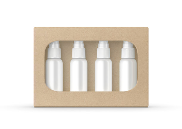 化妆品瓶与标签和硬盒，模拟模板。图片下载