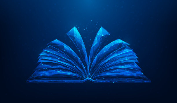 开本数字化电子学习教育。蓝色背景的学习和知识。矢量插图低多边形线框图片下载