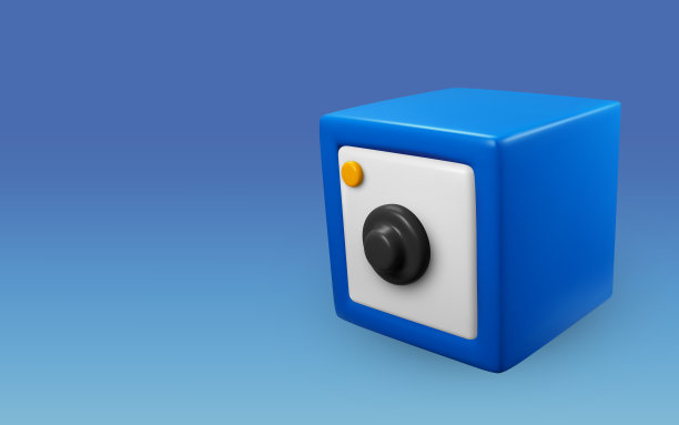 三维现实的蓝色保险箱在蓝色的背景。向量图片下载