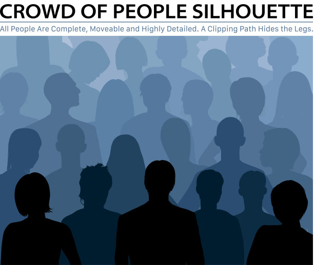 人群剪影(所有人都是完整的，剪贴路径隐藏边缘)图片下载