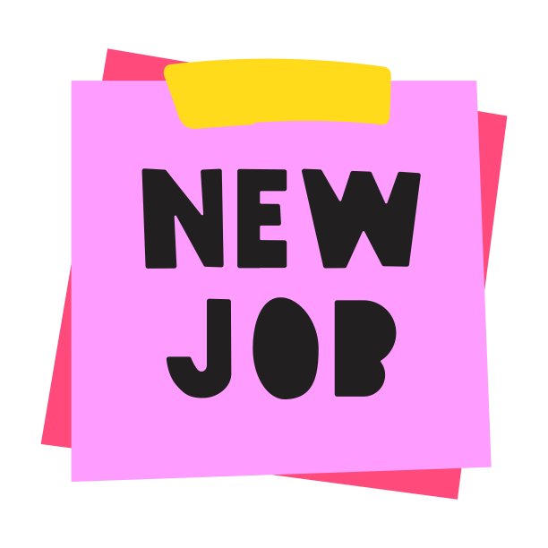 短语——新工作。粉红色的纸条。图片下载