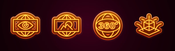 设线大哥电子眼，广角画面，360度视角，3d建模。发光的霓虹灯图标。向量图片下载