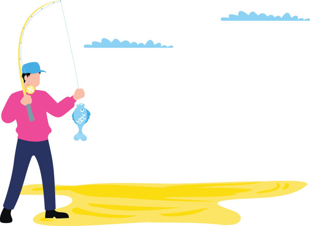 一个男孩正用钩子钩着一条鱼。图片下载