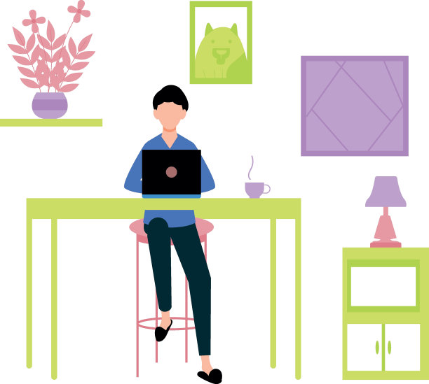 这个女孩正在家里工作。图片下载