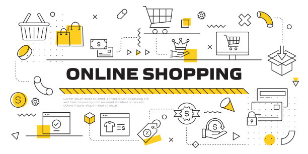 电子商务，网上购物，数字营销相关的现代线条风格插图图片下载