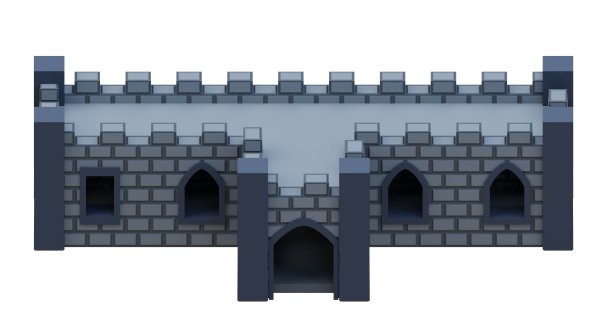 灰砖中世纪建筑等边正面风格堡垒。3 d渲染。图片下载