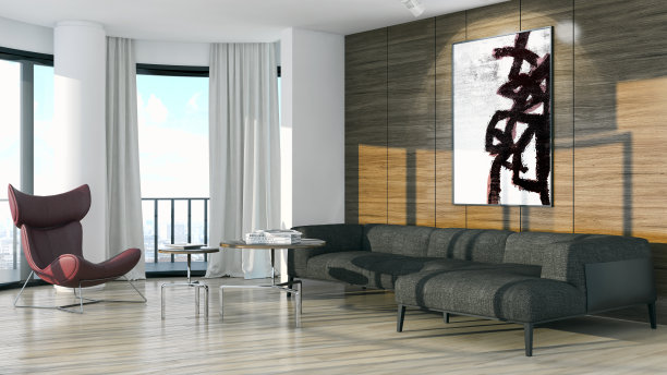 现代明亮的室内空间3D渲染插图图片下载