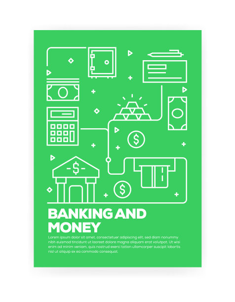 银行和货币概念线风格的封面设计的年度报告，传单，小册子。图片下载