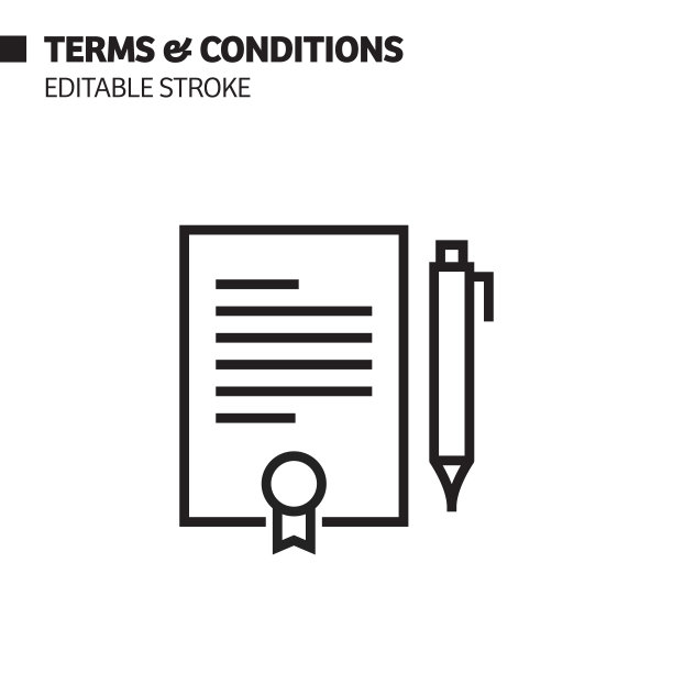 条款和条件线图标，轮廓向量符号插图。完美像素，可编辑的描边。图片下载