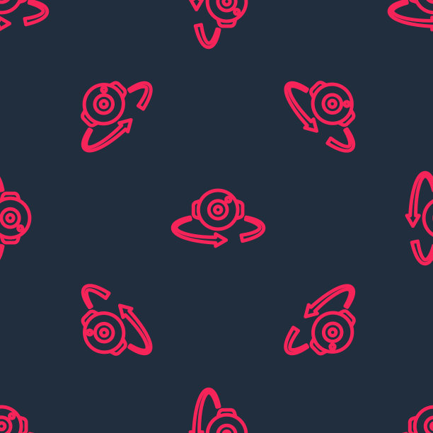 红线360度视图图标隔离无缝图案黑色背景。虚拟现实。角度360度摄像头。全景照片。向量图片下载