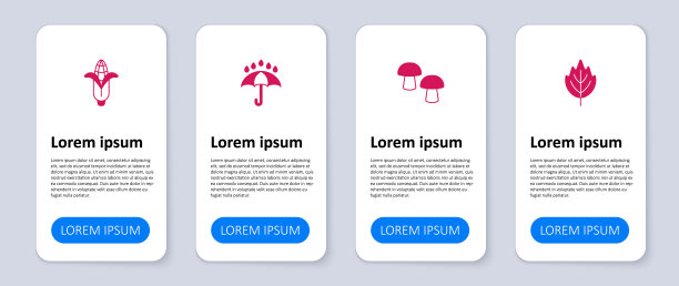 把叶子、蘑菇、雨伞、雨滴和玉米放在一起。业务信息图表模板。向量图片下载