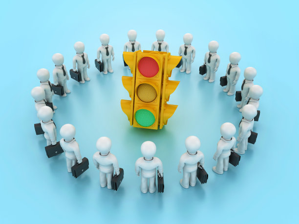 与卡通商业人员团队合作的3D交通灯图片下载