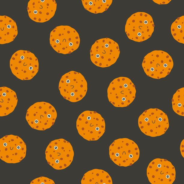 巧克力碎饼干无缝图案可爱的微笑。手绘托儿所卡通涂鸦卡哇伊甜点人物。幼稚的矢量插图在一个简单的天真的风格。非常适合印刷。图片下载
