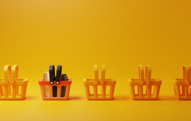 提高你的网上交易购物袋和购物篮。三维渲染图片下载