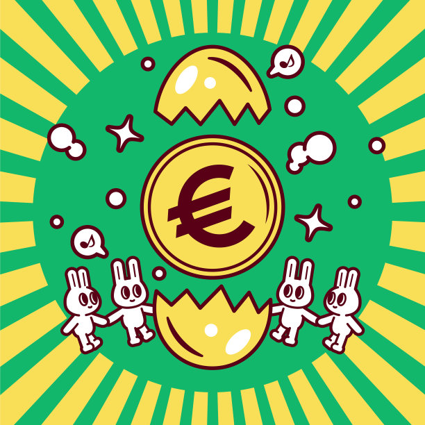 手牵手微笑的可爱兔子和破裂的金蛋图片下载