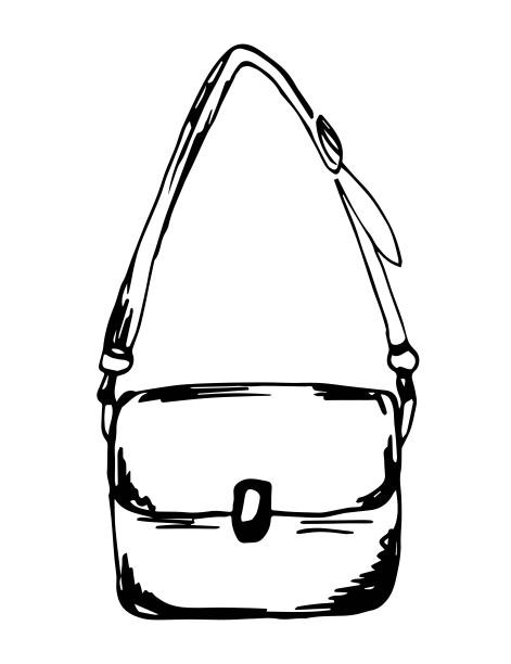 简单的手绘矢量插图与黑色轮廓。女式皮包，长肩带。用墨水写生。图片下载