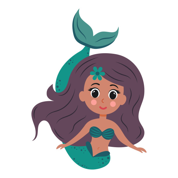 可爱的美人鱼。卡通水下公主角色。矢量插图隔离在白色背景上。图片下载