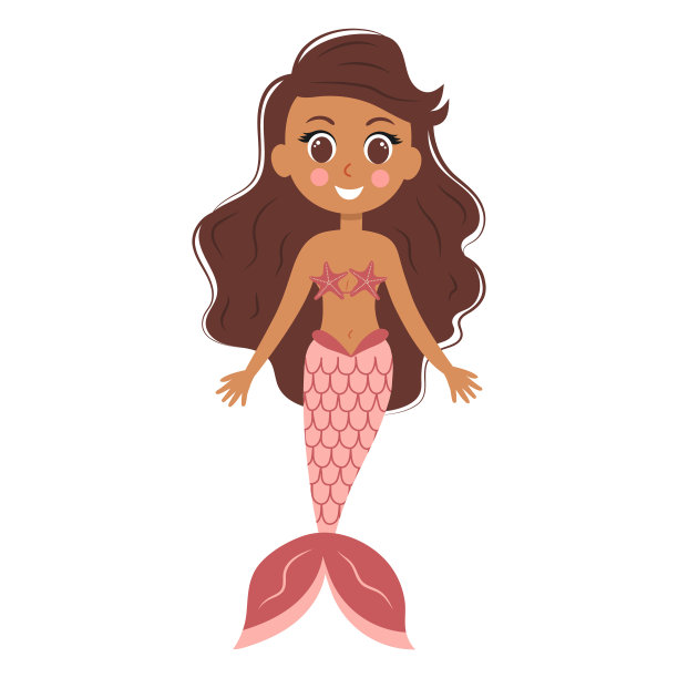 可爱的美人鱼。卡通水下公主角色。矢量插图隔离在白色背景上。图片下载