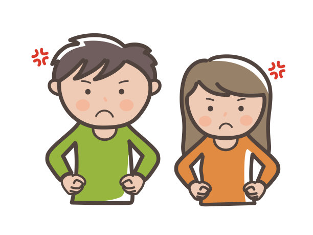 上半身插图愤怒的年轻男子和女子双手叉腰图片下载