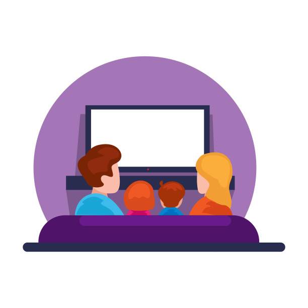 家庭观看电视插图矢量图片下载