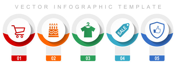 商店图标集，各种矢量图标，如购物车，生日蛋糕，衣服和销售，现代设计信息图模板图片下载