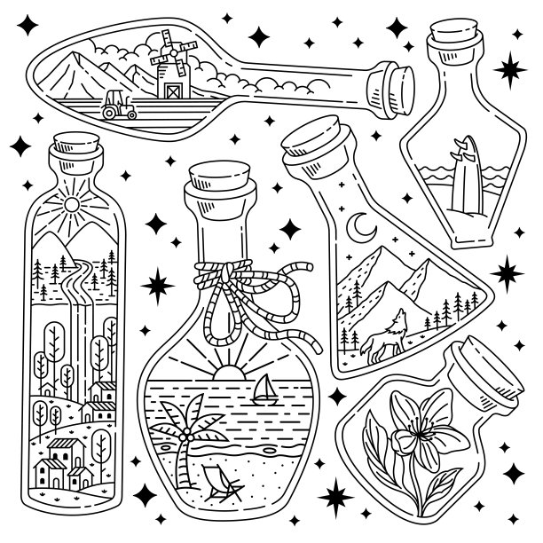 自然在一个瓶子插图向量图片下载