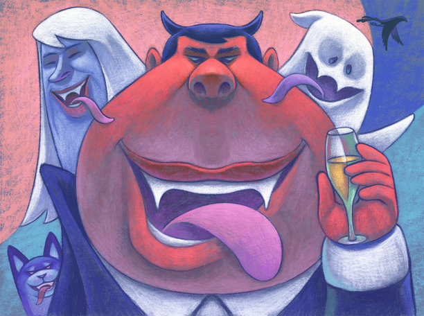 吸血鬼拿着酒杯和朋友们一起欢呼图片下载