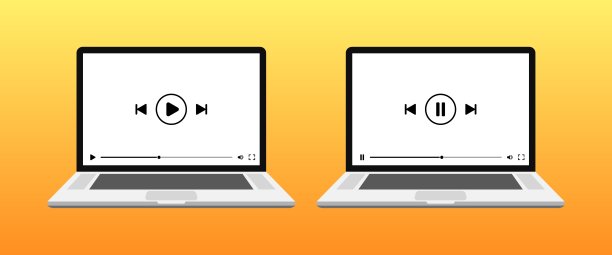 笔记本电脑图标。包括视频图标。淹没了背景。平的风格。矢量图标。图片下载