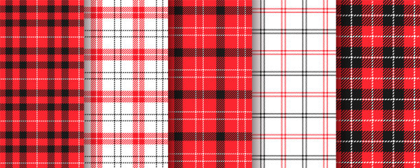 检查无缝图案。格子红黑背景。矢量插图。图片下载