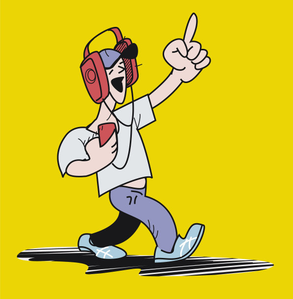 青少年带着耳机边走边听音乐图片下载