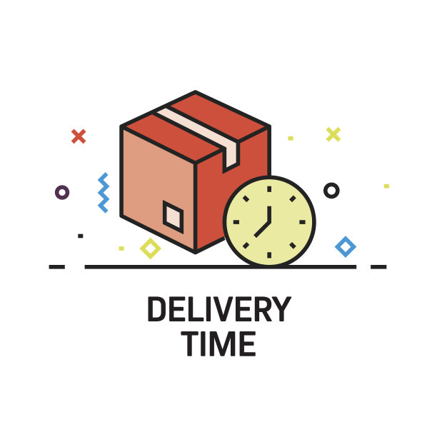 交付时间平面线图标，轮廓矢量符号插图。完美像素，可编辑的描边。图片下载