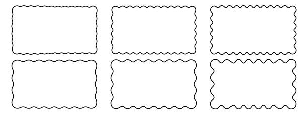 一组具有波浪形边缘的矩形框架。带有扇形边框的矩形。图片或相框，空白文本框或横幅隔离在白色背景。矢量图解图片下载