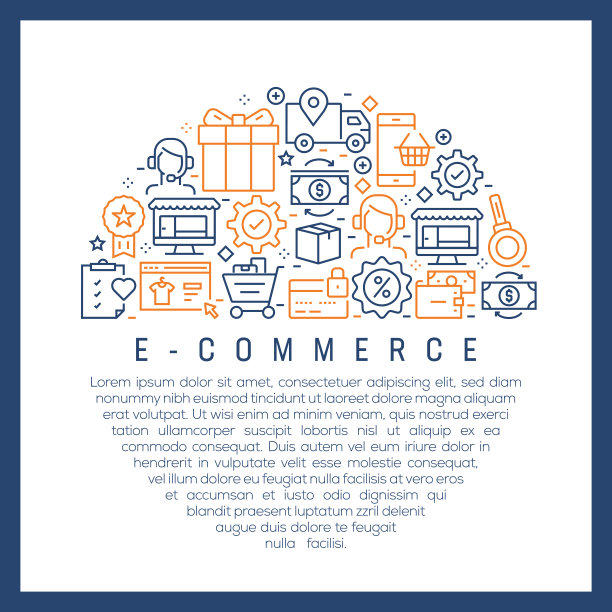 电子商务概念-彩色线条图标，排列在圆圈图片下载