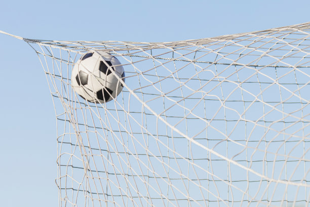 球门里的足球。足球。图片下载