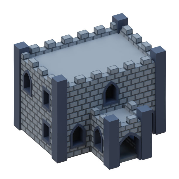 灰砖中世纪建筑等长风格堡垒。3 d渲染。图片下载