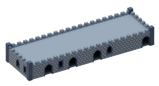灰砖中世纪建筑等长风格堡垒。3 d渲染。图片下载