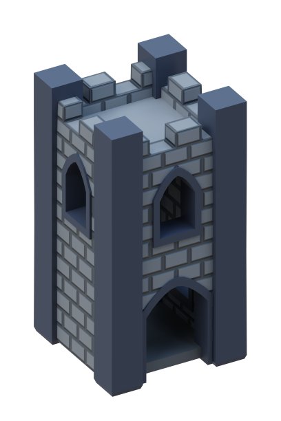 灰砖中世纪建筑等长风格堡垒。3 d渲染。图片下载