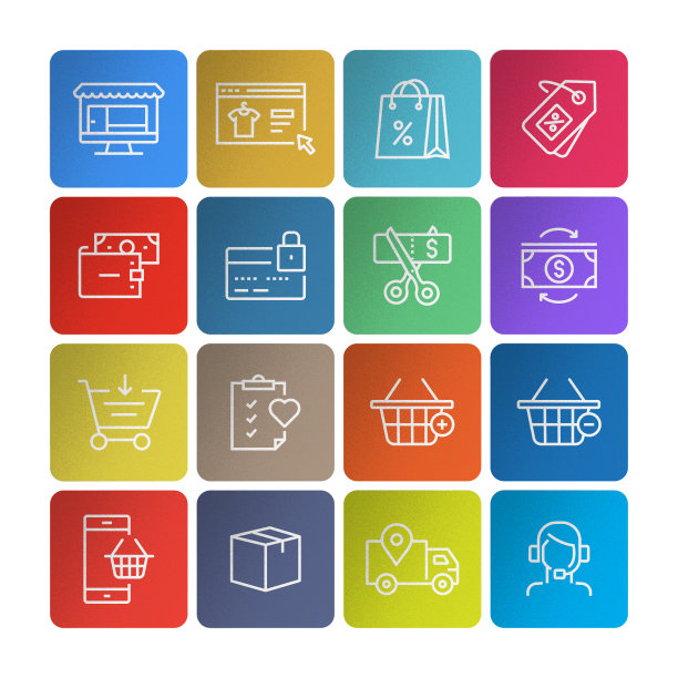 电子商务相关图标集。简单的轮廓图标。图片下载