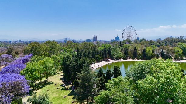 以墨西哥城为背景的湖泊鸟瞰图图片下载