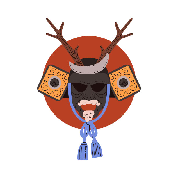 矢量插图的武士:一个人的面具与传统的装甲元素图片下载