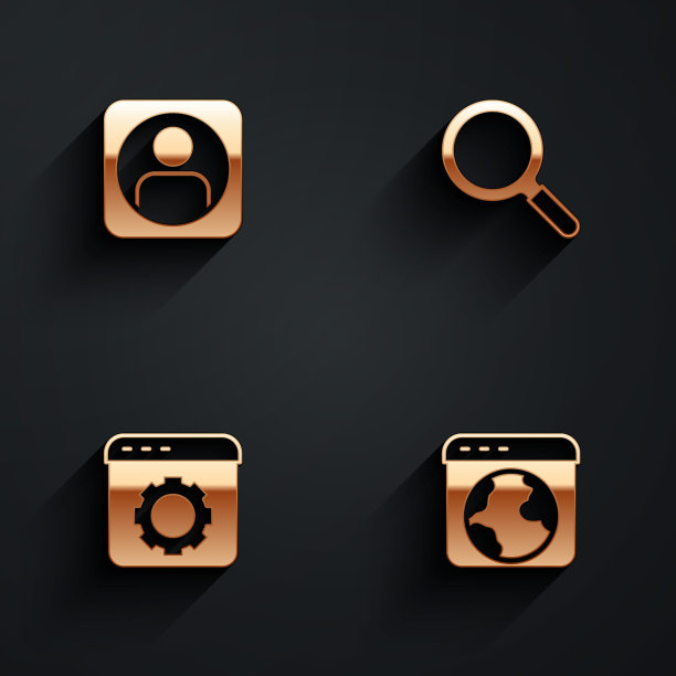 设置创建帐户屏幕，放大镜，浏览器设置和长阴影的全球图标。向量图片下载